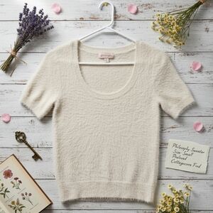 Philosophy Ivory Fruzzy Knit Crewneck Top Size Small